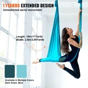 aerial silk & yoga swing, 11 yards, aerial yoga hammock kit with 100gsm nylon fabric, full rigging hardware & easy set up guide, antigravity flying for all levels fitness bodybuilding, blue
