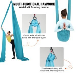 aerial silk & yoga swing, 11 yards, aerial yoga hammock kit with 100gsm nylon fabric, full rigging hardware & easy set up guide, antigravity flying for all levels fitness bodybuilding, blue