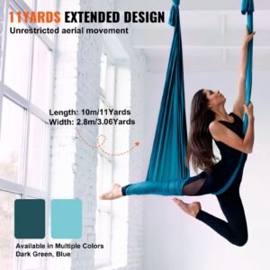 aerial silk & yoga swing, 11 yards, aerial yoga hammock kit with 100gsm nylon fabric, full rigging hardware & easy set up guide, antigravity flying for all levels fitness bodybuilding, green