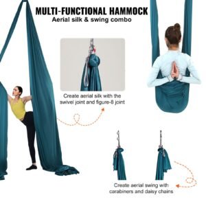aerial silk & yoga swing, 11 yards, aerial yoga hammock kit with 100gsm nylon fabric, full rigging hardware & easy set up guide, antigravity flying for all levels fitness bodybuilding, green
