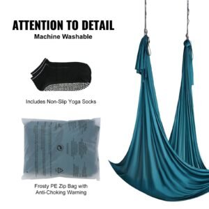aerial silk & yoga swing, 11 yards, aerial yoga hammock kit with 100gsm nylon fabric, full rigging hardware & easy set up guide, antigravity flying for all levels fitness bodybuilding, green