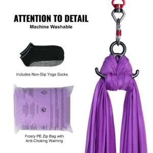 aerial silk & yoga swing, 8.7 yards, aerial yoga hammock kit with 100gsm nylon fabric, full rigging hardware & easy set up guide, antigravity flying for all levels fitness bodybuilding, purple