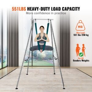 aerial yoga frame & yoga hammock, 9.67 ft height professional yoga swing stand comes with 6.6 yards aerial hammock, max 551.15 lbs load capacity yoga rig for indoor outdoor aerial yoga, green