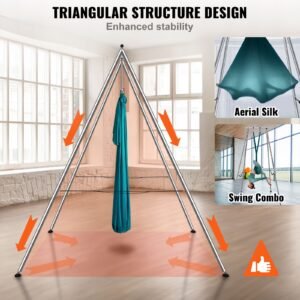 aerial yoga frame & yoga hammock, 9.67 ft height professional yoga swing stand comes with 6.6 yards aerial hammock, max 551.15 lbs load capacity yoga rig for indoor outdoor aerial yoga, green