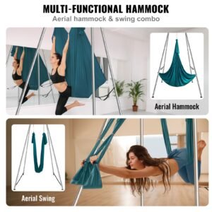 aerial yoga frame & yoga hammock, 9.67 ft height professional yoga swing stand comes with 6.6 yards aerial hammock, max 551.15 lbs load capacity yoga rig for indoor outdoor aerial yoga, green