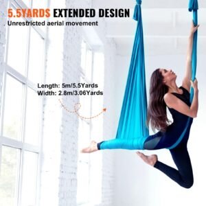 aerial yoga hammock & swing, 5.5 yards, aerial yoga starter kit with 100gsm nylon fabric, full rigging hardware & easy set up guide, antigravity flying for all levels fitness bodybuilding, blue