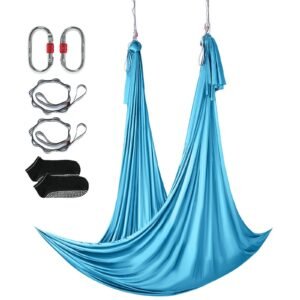 Aerial Yoga Hammock & Swing, 5.5 Yards, Aerial Yoga Starter Kit with 100gsm Nylon Fabric, Full Rigging Hardware & Easy Set-up Guide, Antigravity Flying for All Levels Fitness Bodybuilding, Blue