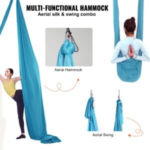 aerial yoga hammock & swing, 5.5 yards, aerial yoga starter kit with 100gsm nylon fabric, full rigging hardware & easy set up guide, antigravity flying for all levels fitness bodybuilding, blue