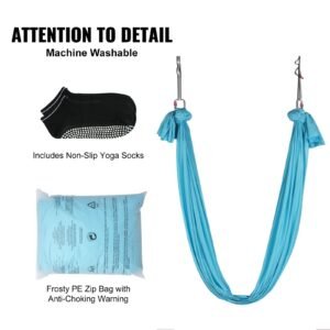 aerial yoga hammock & swing, 5.5 yards, aerial yoga starter kit with 100gsm nylon fabric, full rigging hardware & easy set up guide, antigravity flying for all levels fitness bodybuilding, blue