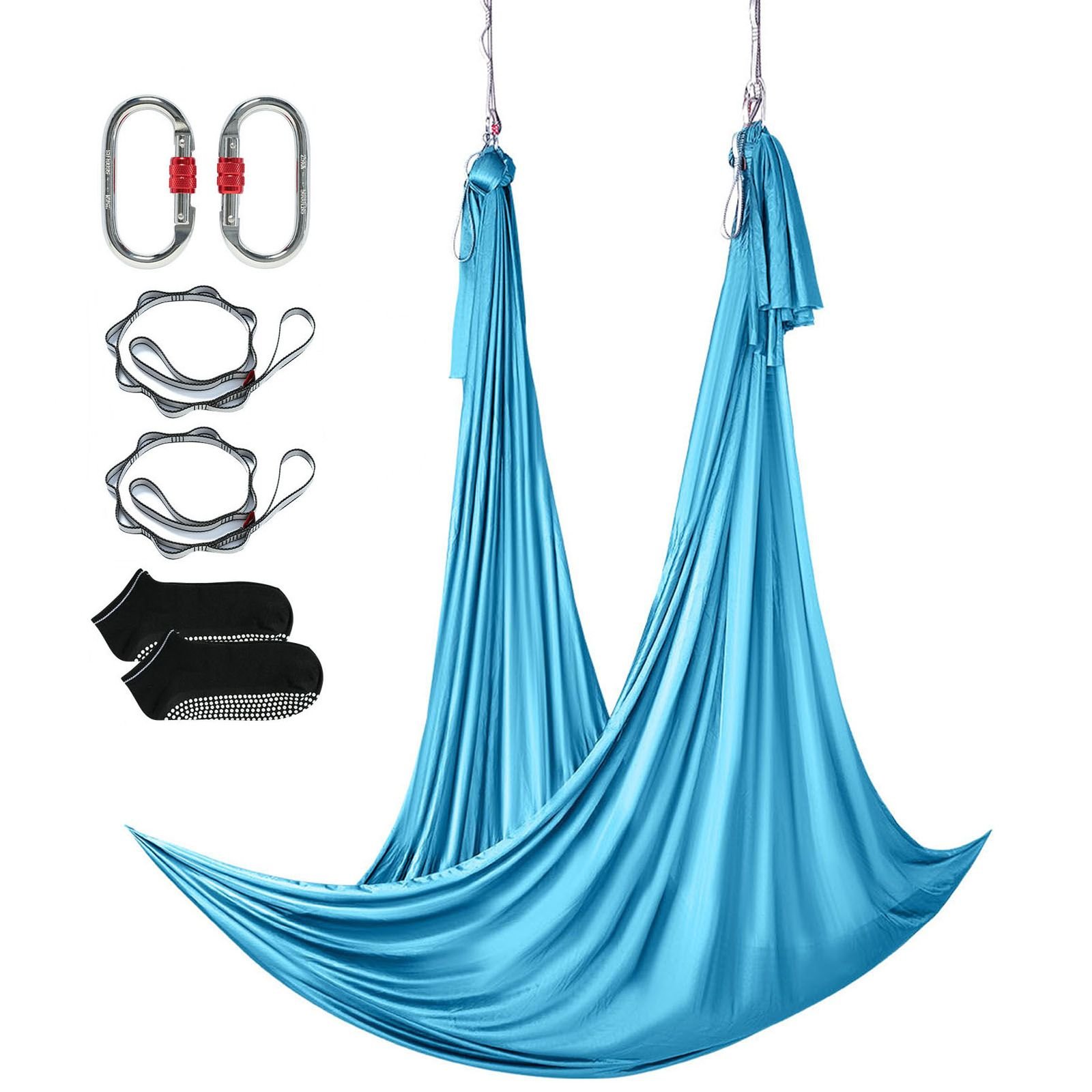 aerial yoga hammock & swing, 5.5 yards, aerial yoga starter kit with 100gsm nylon fabric, full rigging hardware & easy set up guide, antigravity flying for all levels fitness bodybuilding, blue