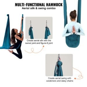 aerial yoga hammock & swing, 5.5 yards, aerial yoga starter kit with 100gsm nylon fabric, full rigging hardware & easy set up guide, antigravity flying for all levels fitness bodybuilding, green
