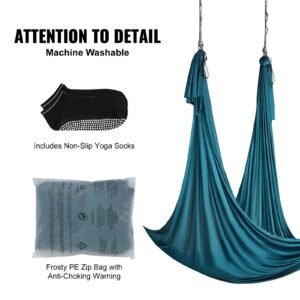 aerial yoga hammock & swing, 5.5 yards, aerial yoga starter kit with 100gsm nylon fabric, full rigging hardware & easy set up guide, antigravity flying for all levels fitness bodybuilding, green