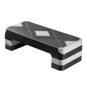 Aerobic Exercise Step Platform, 28-Inch Workout Aerobic Stepper, Height Adjustable Fitness Training Step Deck Trainer with 4 Risers, Non-Slip Surface Bench for Home Gym Cardio Strength, Gray