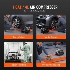 air compressor, 1 gallon steel tank, 1hp 1.5 cfm 90psi oil free air compressor & max. 120psi pressure, 78db ultra quiet portable compressor, for auto repair, tire inflation, spray painting