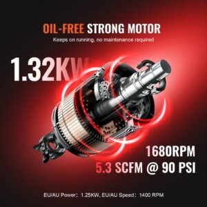 air compressor, 10 gallon steel tank, 2hp 5.3 cfm@90 psi oil free air compressor & max. 125psi pressure, 78db ultra quiet portable compressor, for auto repair, tire inflation, spray painting