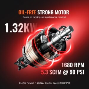 air compressor, 15 gallon steel tank, 2hp 5.3 cfm@90 psi oil free air compressor & max. 125psi pressure, 78db ultra quiet portable compressor, for auto repair, tire inflation, spray painting
