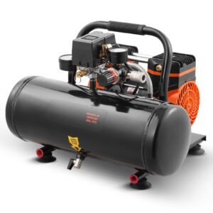 air compressor, 2 gallon steel tank, 1hp 2.1 cfm 8bar oil free air compressor & max. 120psi pressure, 81db ultra quiet portable compressor, for auto repair, tire inflation, spray painting
