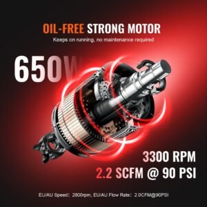 air compressor, 4.6 gallon steel tank, 1hp 2.2 cfm@90 psi oil free air compressor & max. 120psi pressure, 80db ultra quiet portable compressor, for auto repair, tire inflation, spray painting