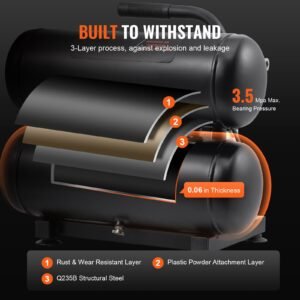 air compressor, 4.6 gallon steel tank, 1hp 2.2 cfm@90 psi oil free air compressor & max. 120psi pressure, 80db ultra quiet portable compressor, for auto repair, tire inflation, spray painting