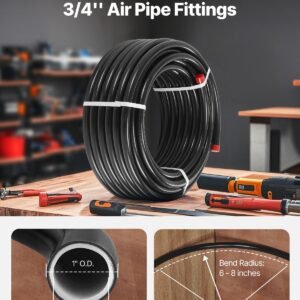 air compressor line kit, 100ft x 3/4", hdpe aluminum compressed air piping system, leak proof, pressure resistant & easy to install, compressed air line tubing kit for garages workshops, black