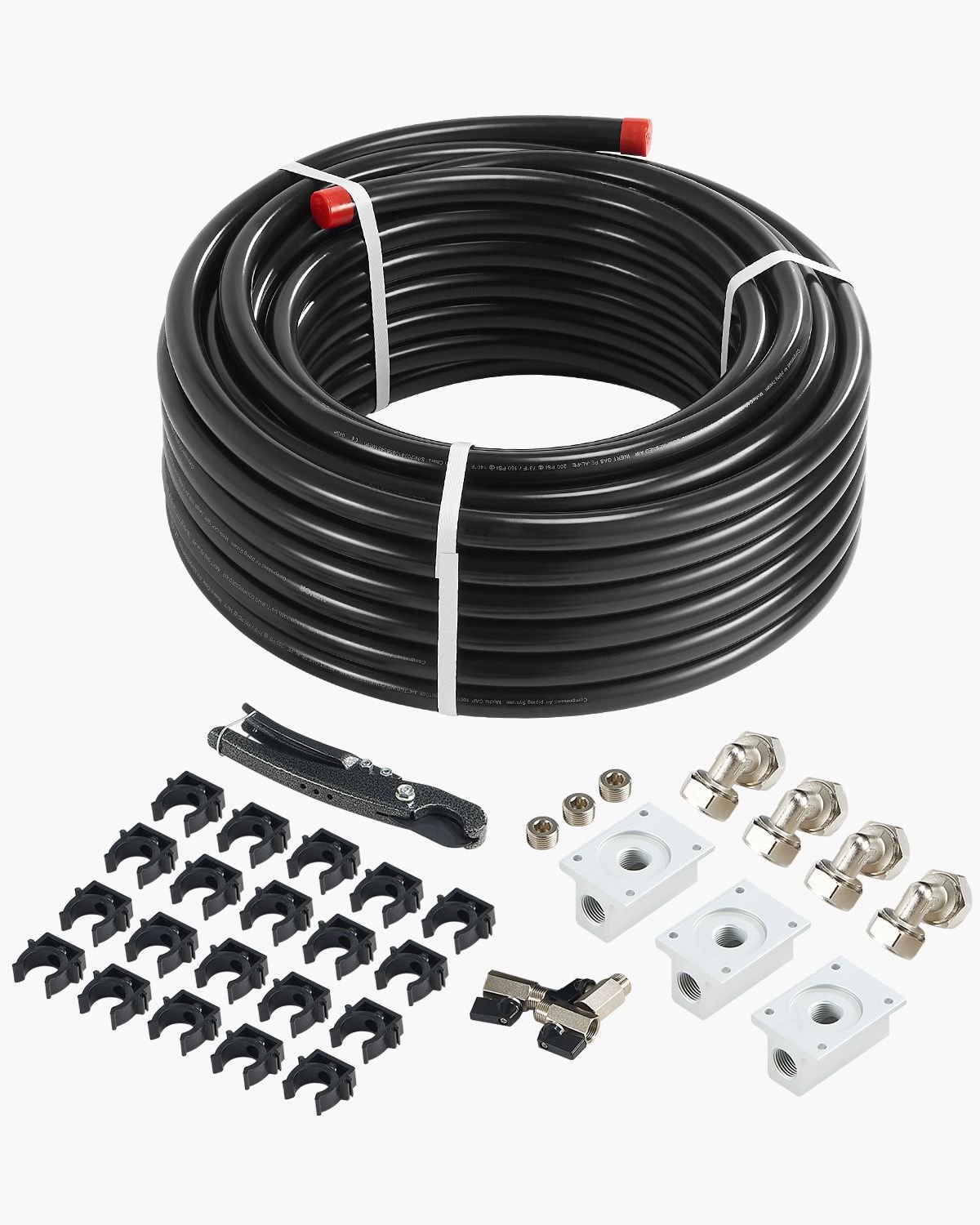 air compressor line kit, 100ft x 3/4", hdpe aluminum compressed air piping system, leak proof, pressure resistant & easy to install, compressed air line tubing kit for garages workshops, black