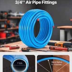 air compressor line kit, 100ft x 3/4", hdpe aluminum compressed air piping system, leak proof, pressure resistant & easy to install, compressed air line tubing kit for garages workshops, blue