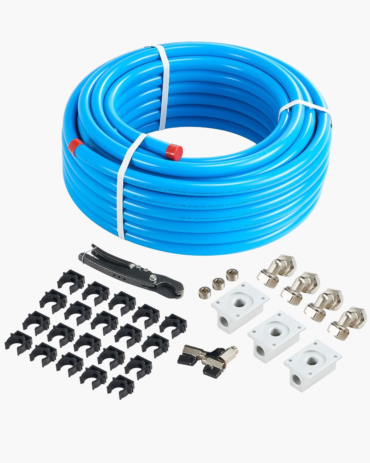air compressor line kit, 100ft x 3/4", hdpe aluminum compressed air piping system, leak proof, pressure resistant & easy to install, compressed air line tubing kit for garages workshops, blue
