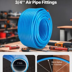 air compressor line kit, 300ft x 3/4", hdpe aluminum compressed air piping system, leak proof, pressure resistant & easy to install, compressed air line tubing kit for garages workshops, blue