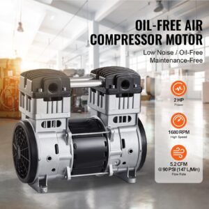air compressor motor, 2hp 5.2cfm @ 90psi oil free air compressor pump & max. 145psi pressure, 78db ultra quiet compressor motor for auto repair, tire inflation, spray painting, woodwork nailing