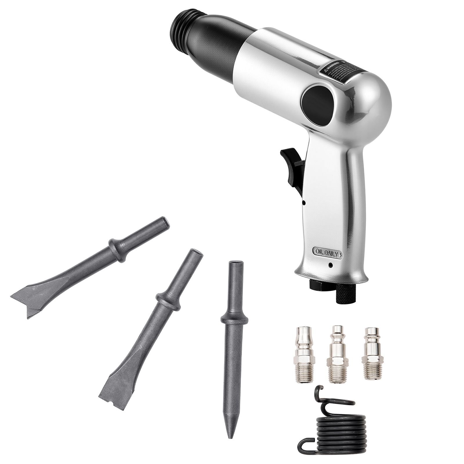 air hammer, 3500bpm pneumatic hammer with 2.76 inch stroke & 4pcs chisels round shank, pistol grip compact air chisel pneumatic shovel tool for cutting punching scraping