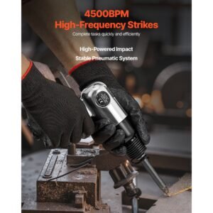 air hammer, 4500bpm pneumatic hammer with 1.57 inch stroke & 4pcs chisels round shank, lightweight & compact air chisel pneumatic shovel tool for cutting punching scraping