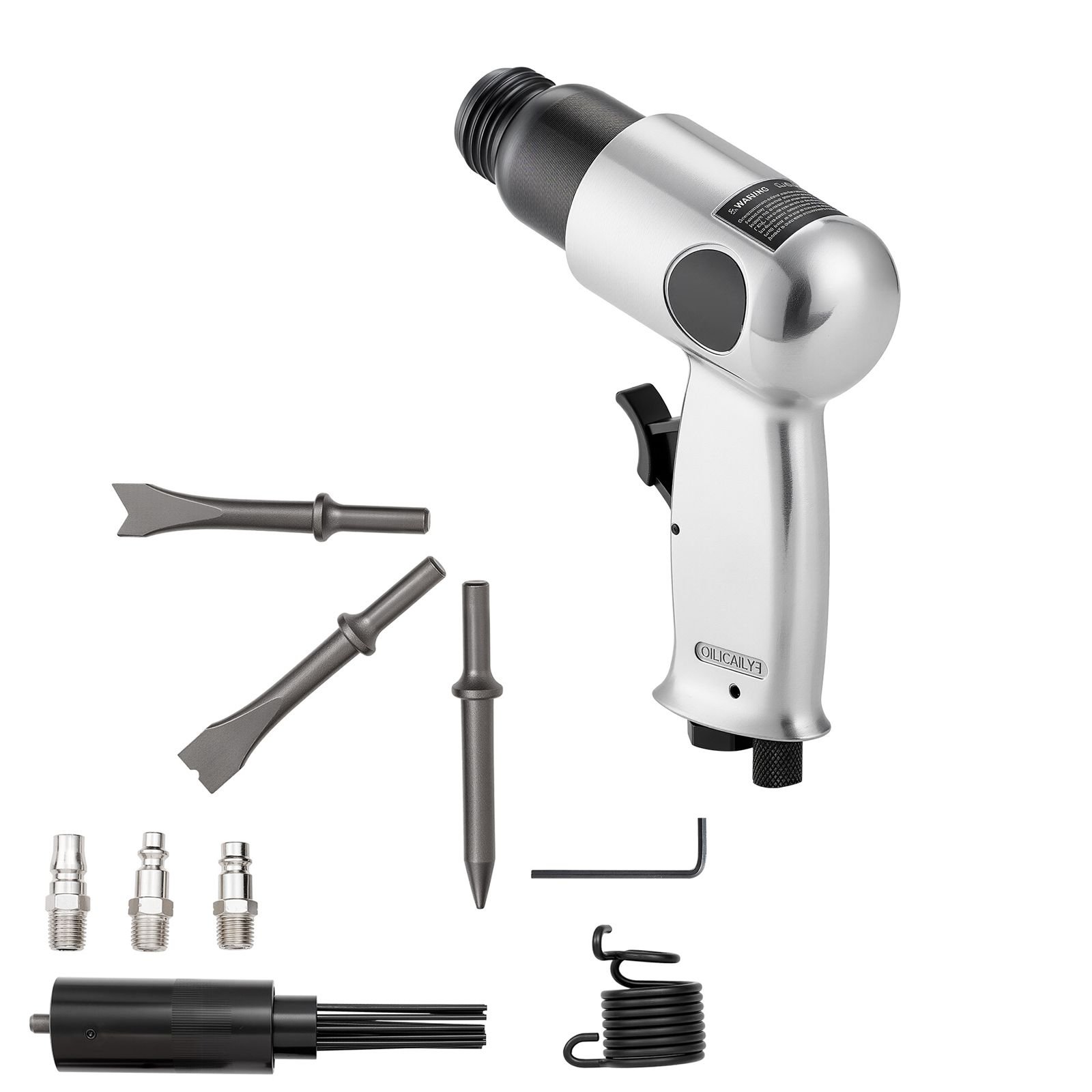 air hammer, 4500bpm pneumatic hammer with rust removal air needle scaler & 4pcs chisels round shank, lightweight & compact air chisel pneumatic shovel tool for cutting scraping demolishing