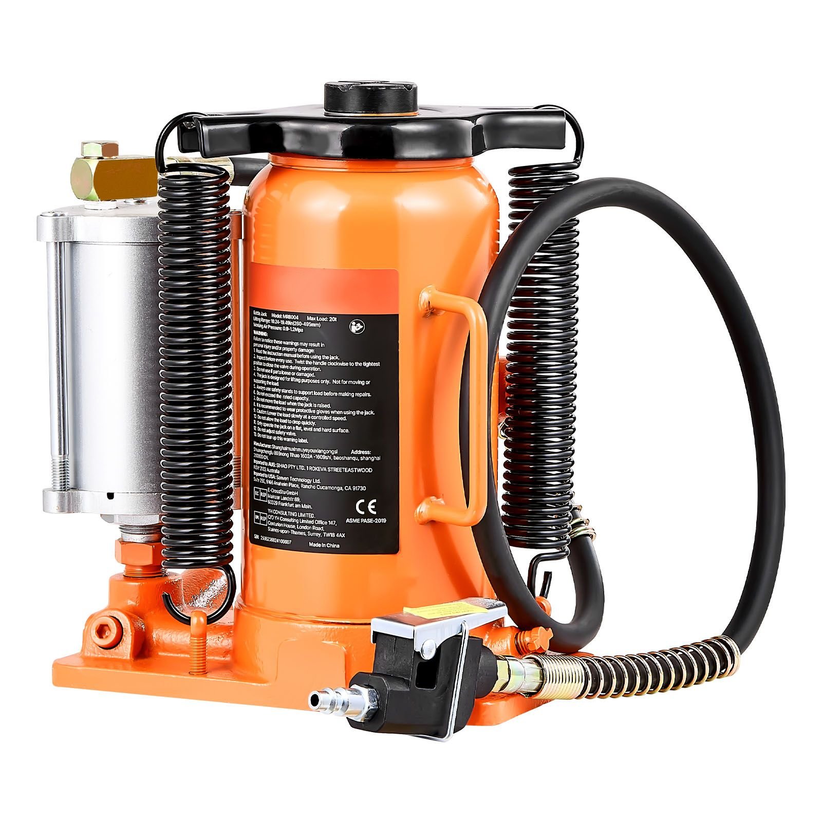 air hydraulic bottle jack, 20 ton (44092 lbs) capacity, 10.2 19.5 inch lifting range, pneumatic/manual heavy duty welded bottle jack with pump for car, suv, pickup, truck, rv auto repair, orange