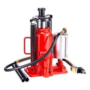 air hydraulic bottle jack, 20 ton (44092 lbs) capacity, 10.2 19.5 inch lifting range, pneumatic/manual heavy duty welded bottle jack with pump for car, suv, pickup, truck, rv, auto repair, red