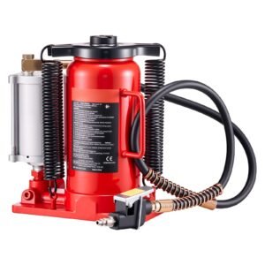 air hydraulic bottle jack, 20 ton (44092 lbs) capacity, 10.2 19.5 inch lifting range, pneumatic/manual heavy duty welded bottle jack with pump for car, suv, pickup, truck, rv, auto repair, red