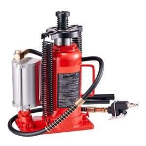 Air Hydraulic Bottle Jack, 20 Ton (44092 lbs) Capacity, 10.2-19.5 Inch Lifting Range, Pneumatic/Manual Heavy Duty Welded Bottle Jack with Pump for Car, SUV, Pickup, Truck, RV, Auto Repair, Red