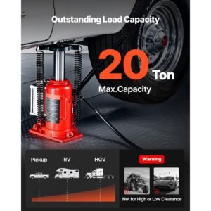 air hydraulic bottle jack, 20 ton (44092 lbs) capacity, 10.2 19.5 inch lifting range, pneumatic/manual heavy duty welded bottle jack with pump for car, suv, pickup, truck, rv, auto repair, red