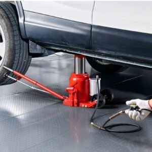 air hydraulic bottle jack, 50 ton (110231.5 lbs) capacity, 10.4 16.1 inch lifting range, pneumatic/manual heavy duty welded bottle jack with pump for car, suv, pickup, truck, rv auto repair, red