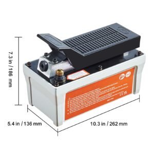 air hydraulic pump, 10,000 psi 1/2 gal reservoir, npt 3/8" oil outlet, npt 1/4" inlet, 6.6 ft pipe, foot actuated hydraulic pump air treadle for auto body frame machines and pulling post, gray