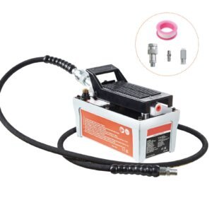 air hydraulic pump, 10,000 psi 1/2 gal reservoir, npt 3/8" oil outlet, npt 1/4" inlet, 6.6 ft pipe, foot actuated hydraulic pump air treadle for auto body frame machines and pulling post, gray