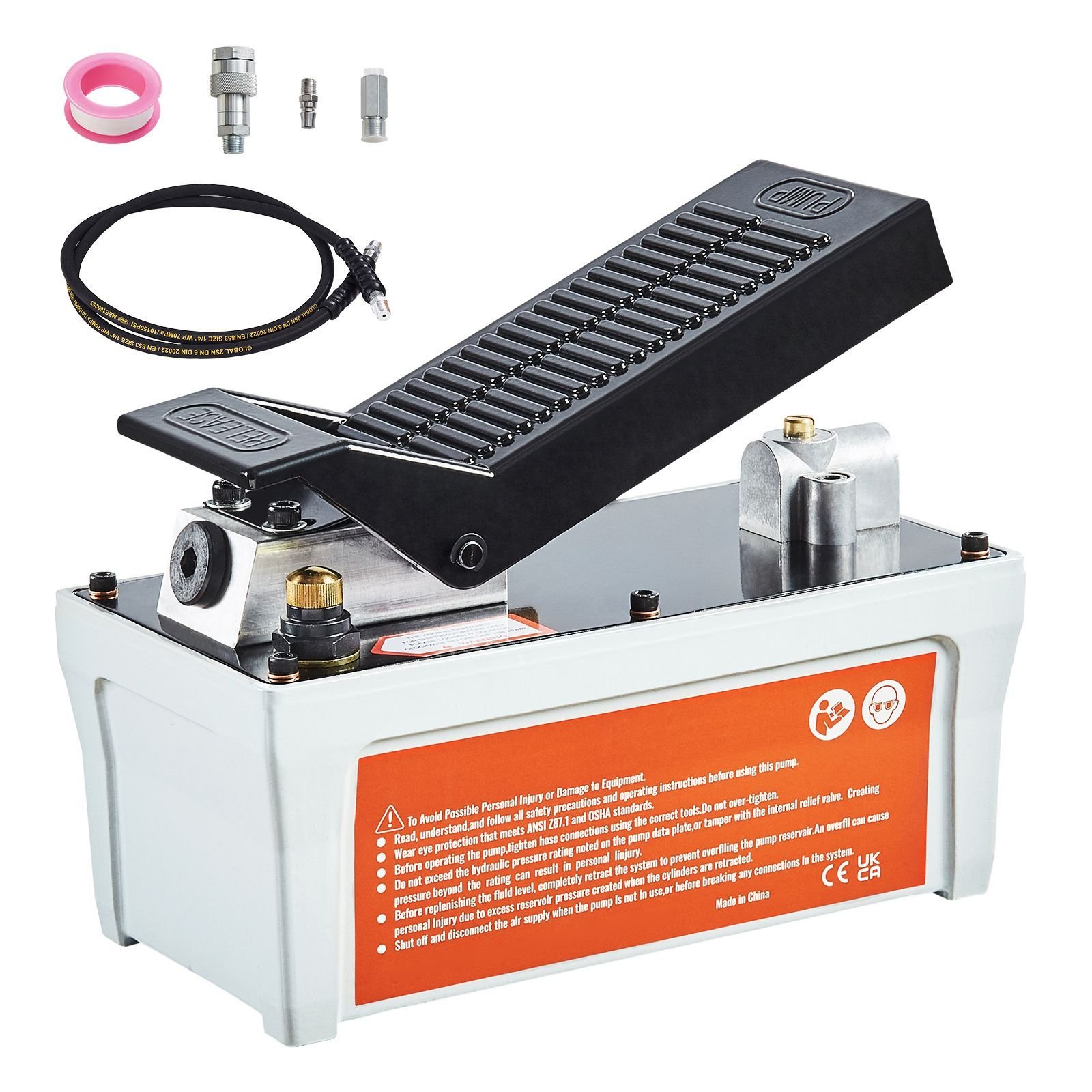 air hydraulic pump, 10,000 psi 1/2 gal reservoir, npt 3/8" oil outlet, npt 1/4" inlet, 6.6 ft pipe, foot actuated hydraulic pump air treadle for auto body frame machines and pulling post, gray