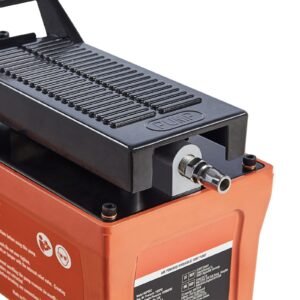 air hydraulic pump, 10,000 psi 1/2 gal reservoir, npt 3/8" oil outlet, npt 1/4" inlet, 6.6 ft pipe, foot actuated hydraulic pump air treadle for auto body frame machines and pulling post, orange