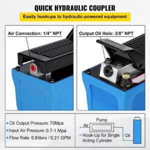 air hydraulic pump 10000 psi air over hydraulic pump 1/2 gal reservoir air treadle foot actuated hydraulic pump 3/8" npt with 6.56 ft hose 2 connector single acting for car repair (blue)
