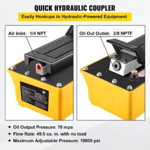 air hydraulic pump, 10,000 psi hydraulic foot pump, 0.6 gal reservoir foot operated air/hydraulic pump, with hose and spray gun for heavy machinery rigging, auto repair, auto body frame machines
