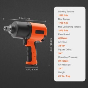 air impact wrench, 3/4 inch drive air impact gun, up to 1870ft lbs nut busting torque, composite pneumatic impact wrench for auto repairs and maintenance heavy duty