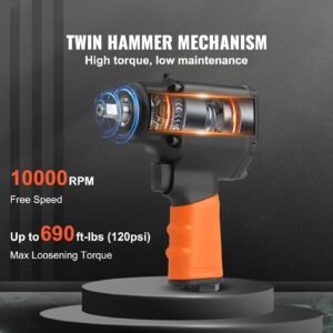 air impact wrench, 3/8 inch drive air impact gun, up to 690ft lbs nut busting torque, lightweight pneumatic impact wrench for auto repairs and maintenance