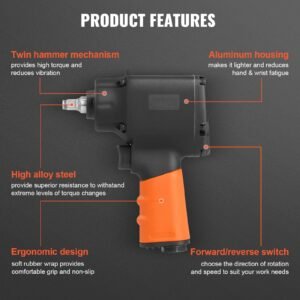 air impact wrench, 3/8 inch drive air impact gun, up to 690ft lbs nut busting torque, lightweight pneumatic impact wrench for auto repairs and maintenance