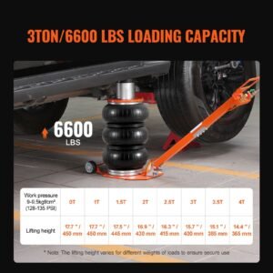 Air Jack, 3 Ton/6600 lbs, 1-6S Pneumatic Lifting Jack with Heightened Column & Adjustable Handle, Compact, Easy-to-Lift & Space-Saving Jack with Thick Rubber Pad