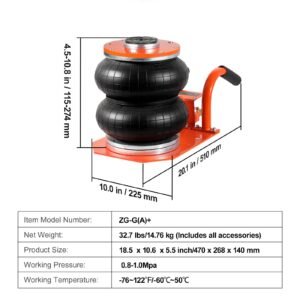 air jack, 3 ton/6600 lbs, 3 8s pneumatic lifting jack with heightened column & 6 steel tubes, compact, easy to lift & space saving jack with thick rubber pad, fits for sedan, suv, pickup truck