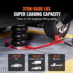 air jack, 3 ton/6600 lbs triple bag air jack, airbag jack with six steel pipes, lift up to 17.7 inch/450 mm, 3 5 s fast lifting pneumatic jack, with long handles for cars, garages, repair, (red)